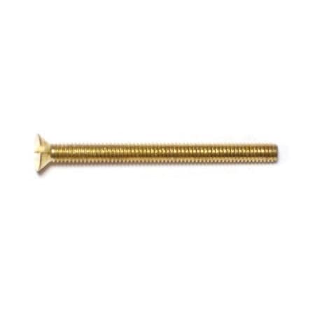 #8-32 X 2 In Slotted Flat Machine Screw, Plain Brass, 16 PK